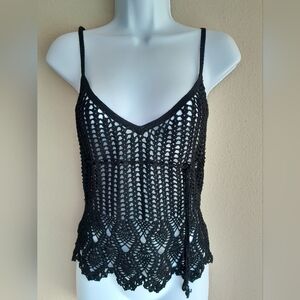 Jill Stuart black crochet embroidered black top